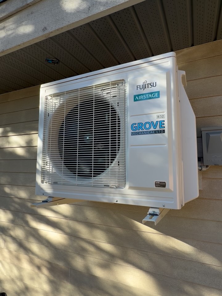 Fujitsu Airstage outdoor heat pump installed by Grove Mechanical